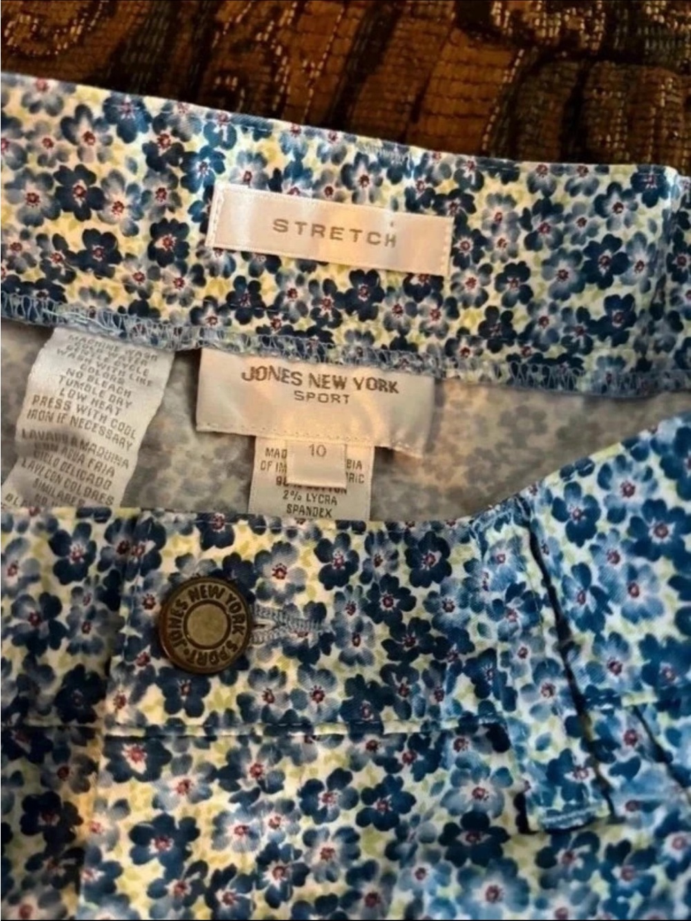 Jones New York Blue Floral Stretch Chinos
